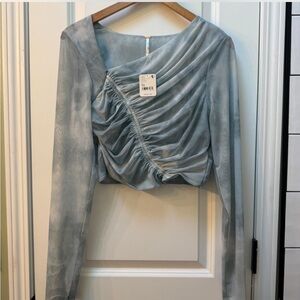 Free People Supernova Blue Mesh Long Sleeve Size XL